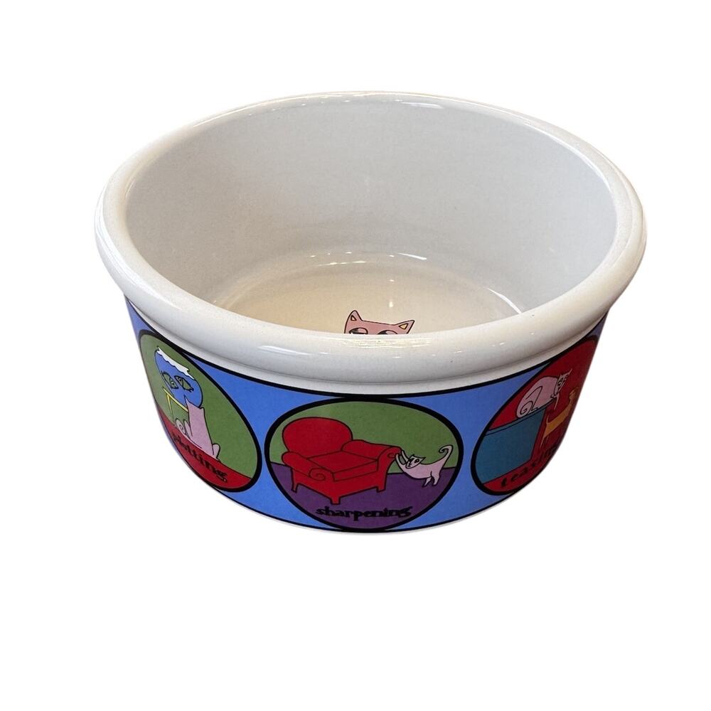 Signature A Cat’s Life By Ursula Dodge Multicolor Stoneware Food Water Bowl 6”